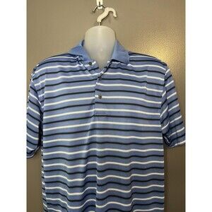 PGA TOUR Polo Shirt Mens Large Blue White Stripe Golf Polyester Performance